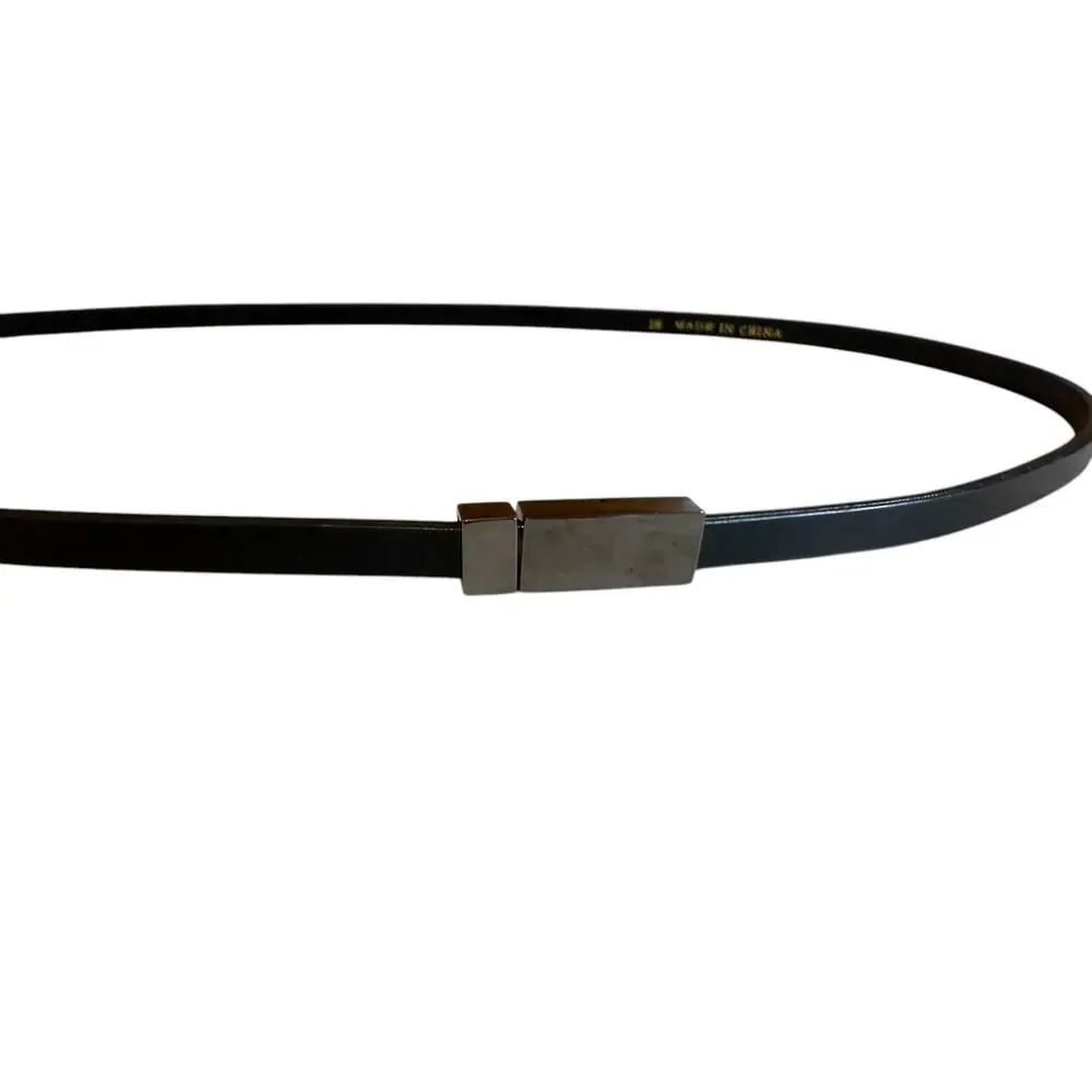 Black Faux Leather Skinny Belt 16